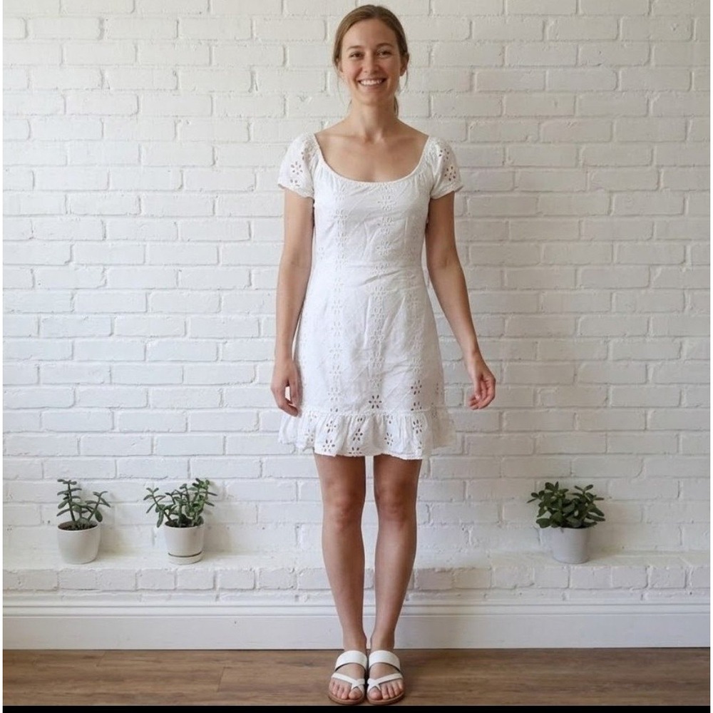 Minkpink Eyelet Dress Womens XS White Mini Ruffle Cottagecore Prairie Feminine